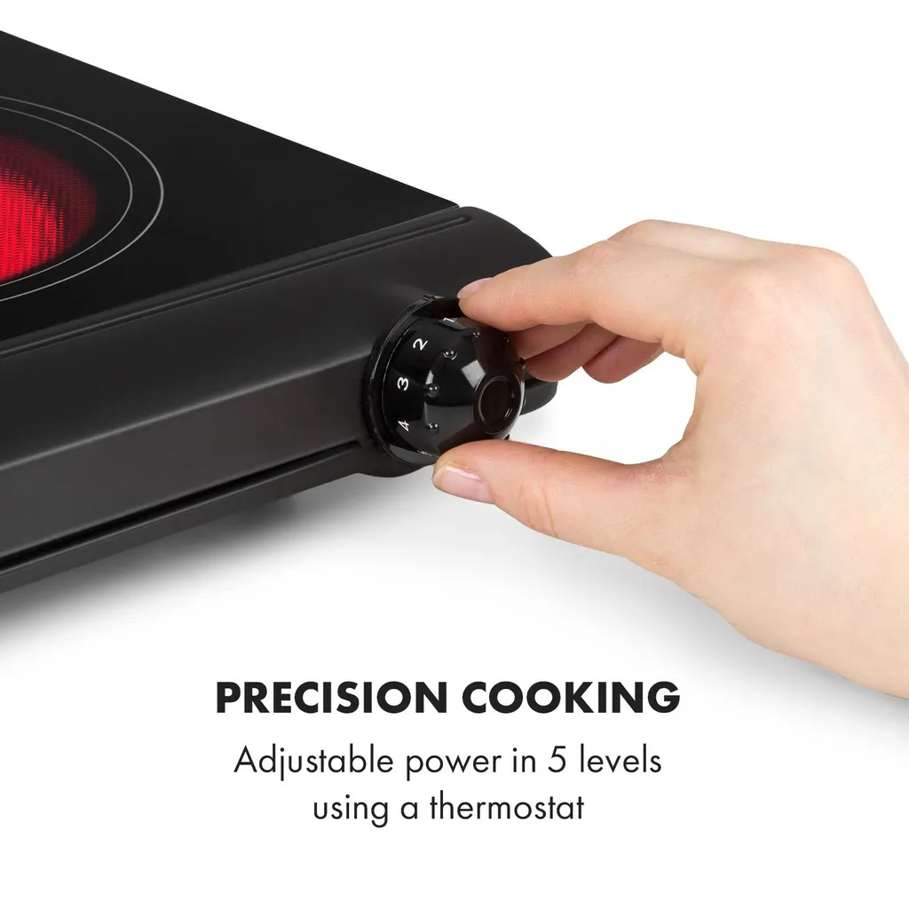 Klarstein Cookbuddy Doppelkochfeld, 2400W, Infrarot, Glaskeramik, Mobile Kochplatte, 2 X 18 Cm (Ø) Kochzone, 5 Temperaturstufen, Überhitzungsschutz, Elektrisch, Camping-Kochfeld, Edelstahl, Schwarz 8 Klarstein Cookbuddy Doppelkochfeld, 2400W, Infrarot, Glaskeramik, Mobile Kochplatte, 2 X 18 Cm (Ø) Kochzone, 5 Temperaturstufen, Überhitzungsschutz, Elektrisch, Camping-Kochfeld, Edelstahl, Schwarz – Bild 6