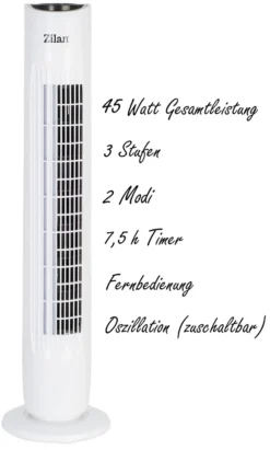 Zilan Turmventilator | 3 Stufen | 2 Modi | 7,5h Timer | Fernbedienung | Oszillierend | -Kaufland Verkäufe 3f3563ffdd6197b46c8d244be9bf1f33