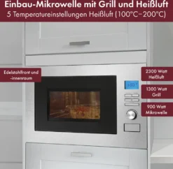Bomann 3in1 Einbau-Mikrowelle Mit Grill Und Heißluft, 25 L Garraum, 8 Automatikprogramme, Auftaufunktion, Inkl. Grillrost Und Drehteller (Ø 27 Cm), 900 Watt, Edelstahl, MWG 3001 H EB -Kaufland Verkäufe 4058299871304b72d7e48de4733b2001