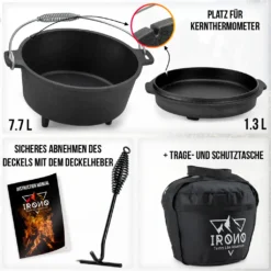 Dutch Oven 9L IRONO - Guseissen Topf - Dutch Oven Set - Feuertopf - 9 Liter - Mit Pfannendeckel, Transport- Und Schutztasche, Deckelheber Und Gebrauchsanweisung -Kaufland Verkäufe 40fbace0ec3b5f26d85d259bf80e2b79