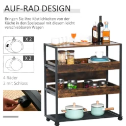 HOMCOM Küchenwagen Küchenrollwagen Servierwagen 3-stöckige Küchenregal Industrie-Design Mit Verstellbaren Füßen Rustikales Braun 80 X 40 X 90 Cm -Kaufland Verkäufe 41187b6ccceef72be37bd9035e905047