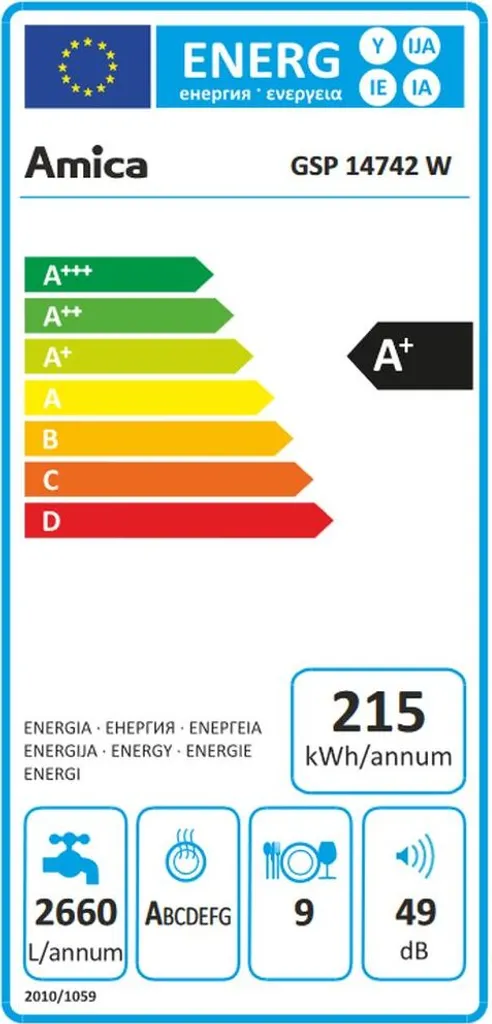 Amica GSP 14742 W, Stand-Geschirrspüler, 45 Cm, Weiß, 9 Maßgedecke, 4 Spülprogramme, 3 Temperaturen, 6 Amica GSP 14742 W, Stand-Geschirrspüler, 45 Cm, Weiß, 9 Maßgedecke, 4 Spülprogramme, 3 Temperaturen, – Bild 4