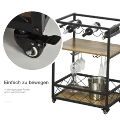 HOMCOM Rollwagen Servierwagen Auf Rollen, Küchenwagen Mit Weinregal Und Glashalter, Mit Bremsen, Metall, 77 X 44,5 X 91 Cm -Kaufland Verkäufe 42355640b980a249149cbeeb2d1725e2