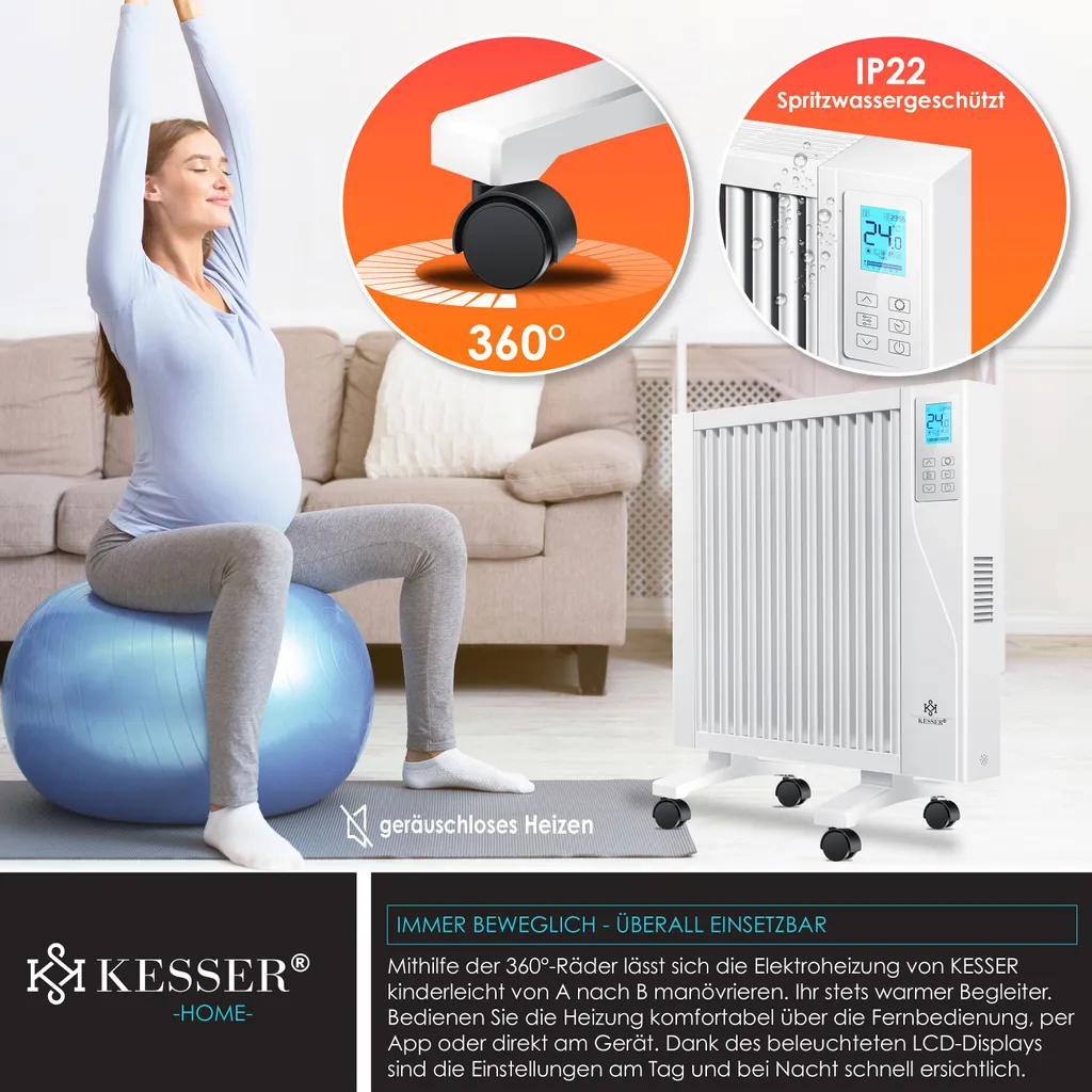 KESSER® Elektroheizkörper Infrarotheizung Energiesparend 2in1 Mobile & Wand-Konvektor Elektroheizung Mit WiFi App-Steuerung & Fernbedienung Radiator Heizung Elektrisch Heizkörper 24h Timer, Farbe:Weiß, Größe:1500W 3 KESSER® Elektroheizkörper Infrarotheizung Energiesparend 2in1 Mobile & Wand-Konvektor Elektroheizung Mit WiFi App-Steuerung & Fernbedienung Radiator Heizung Elektrisch Heizkörper 24h Timer, Farbe:Weiß, Größe:1500W