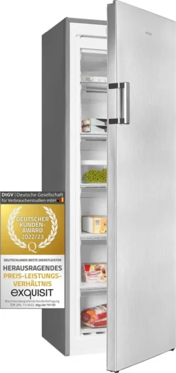 Exquisit Gefrierschrank GS271-NF-H-010E Inoxlook | Standgerät | 194 L Volumen | Inoxlook