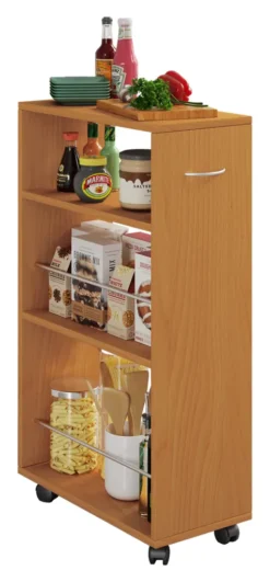 VCM Holz Küchenwagen Servierwagen Rollwagen Nischenschrank Rollbar Rollen Tusal Buche