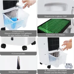 COSTWAY 4in1 Mobile Klimaanlage 65W, 3 Stufen Klimagerät 7L Tank, Inkl. 7,5H Timer, Fernbedienung & 2 Kühlakkus, Luftbefeuchter, Luftreiniger, Ventilator, Luftkühler, Aircooler -Kaufland Verkäufe 44ca76cb3382e439ee28147b46fdd10a