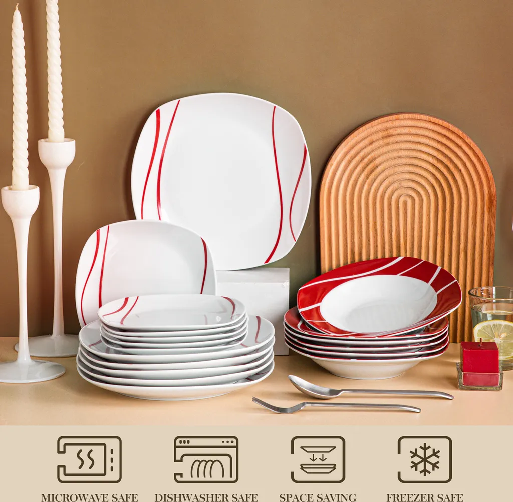 MALACASA, Serie Felisa, 36 Tlg. Set Porzellan Geschirrset Tafelservice Mit 12 Speiseteller, 12 Dessertteller, 12 Suppenteller Für 12 Personen 5 MALACASA, Serie Felisa, 36 Tlg. Set Porzellan Geschirrset Tafelservice Mit 12 Speiseteller, 12 Dessertteller, 12 Suppenteller Für 12 Personen – Bild 3