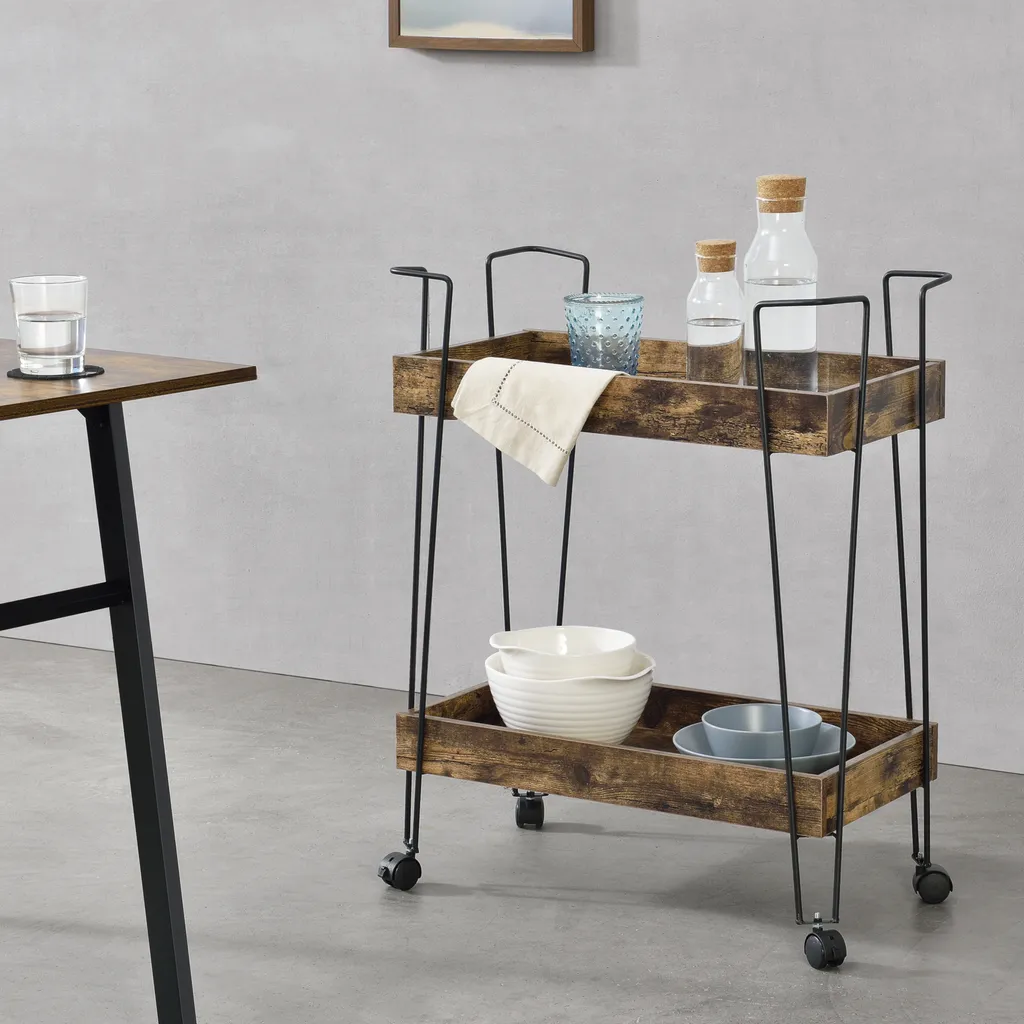 Servierwagen Vaxholm 78x62x32cm Barwagen Beistellwagen Rollwagen Bis 10 Kg Stahlgestell Dunkler Holzton 4 Servierwagen Vaxholm 78x62x32cm Barwagen Beistellwagen Rollwagen Bis 10 Kg Stahlgestell Dunkler Holzton – Bild 2