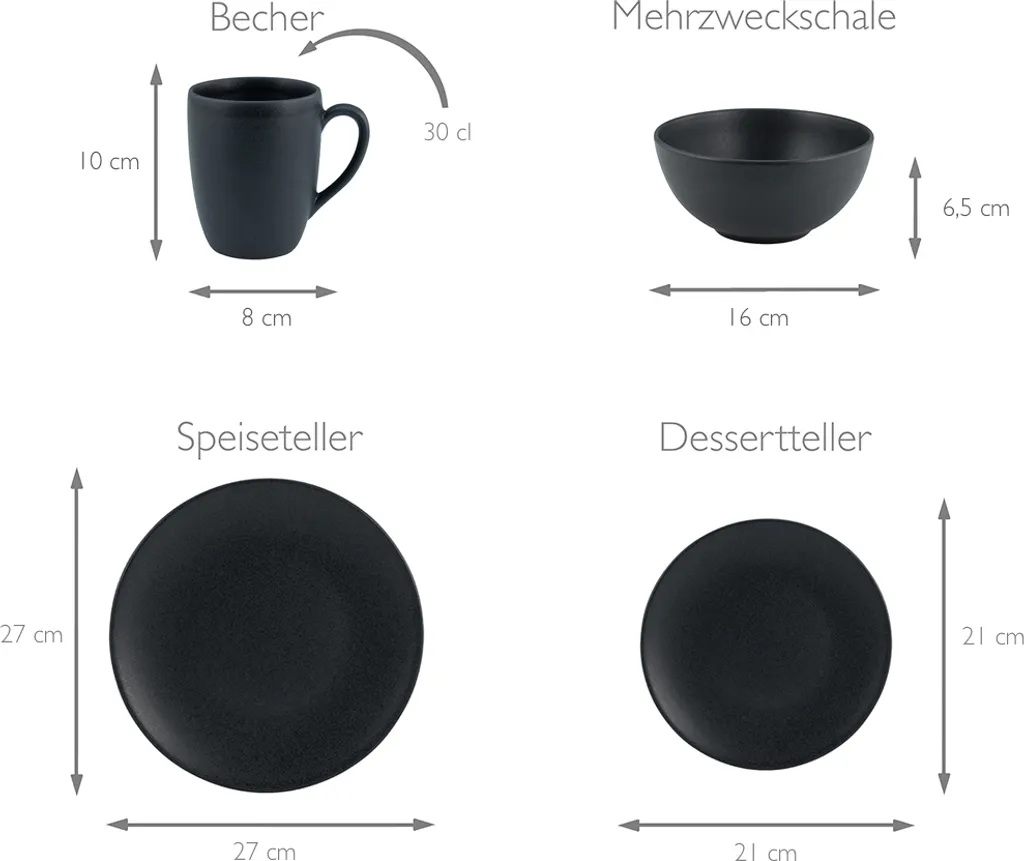 CreaTable 23145 Kombiservice Soft Touch Black Für 4 Personen, Steinzeug, Schwarz (1 Set, 16-teilig) 6 CreaTable 23145 Kombiservice Soft Touch Black Für 4 Personen, Steinzeug, Schwarz (1 Set, 16-teilig) – Bild 4