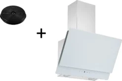 Respekta Dunstabzugshaube Schräghaube CH77060WA Kopffrei Glas 60 Cm Weiß LED + Filter