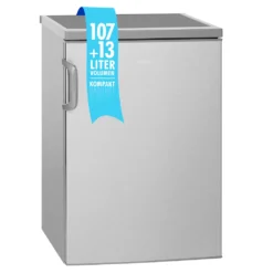 Bomann® Kühlschrank Mit Gefrierfach, Getränkekühlschrank Mit 120L Nutzinhalt Und 2 Glasablagen, Türanschlag Wechselbar, Kleiner Kühlschrank Mit Stufenloser Temperaturregelung - KS 2194.1 Inox