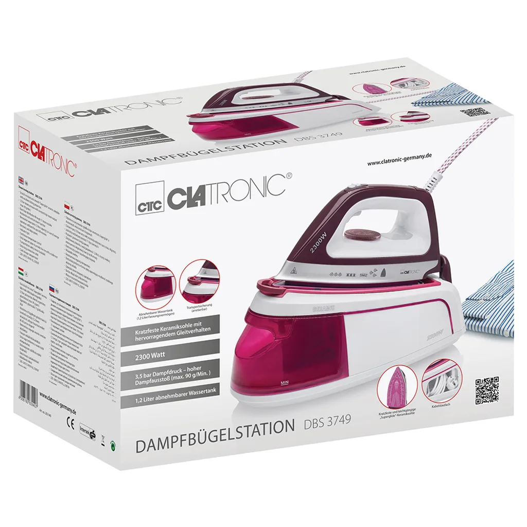 CLATRONIC Dampfbügelstation Bügeleisen Dampfstation Keramiksohle 2300 W, DBS 3749 12 CLATRONIC Dampfbügelstation Bügeleisen Dampfstation Keramiksohle 2300 W, DBS 3749 – Bild 10