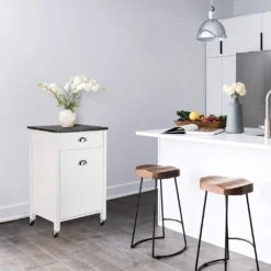 ONVAYA® Küchenwagen Anton Mit Mülleimer | Küchenrollwagen Aus Holz | Beistellwagen Für Die Küche | Nischenwagen Auf Rollen | Mit Schublade & Mülltrennsystem | Weiß -Kaufland Verkäufe 46a34b01be5404fc06034a301051e463