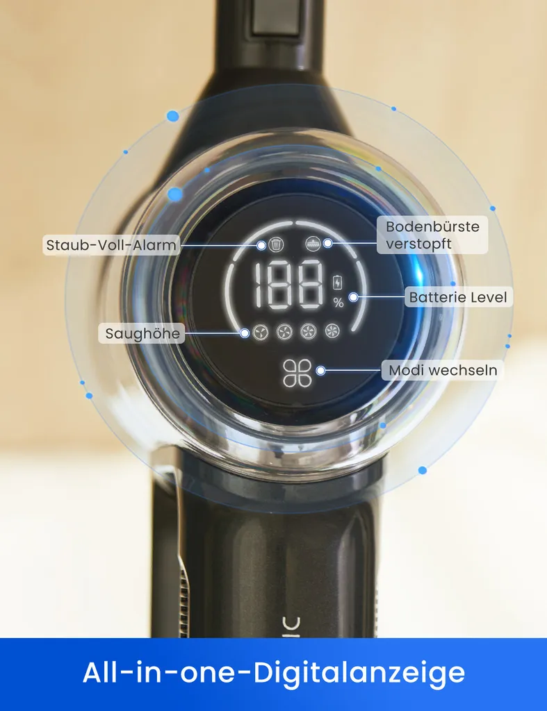 Proscenic P12 Akku Staubsauger Kabellos,33KPa/120AW Saugkraft, Vertect Light, Anti-Tangle-Rollenbürste, 6 In 1 Kabelloser Staubsauger Bis Zu 60 Min. 4 Proscenic P12 Akku Staubsauger Kabellos,33KPa/120AW Saugkraft, Vertect Light, Anti-Tangle-Rollenbürste, 6 In 1 Kabelloser Staubsauger Bis Zu 60 Min. – Bild 2