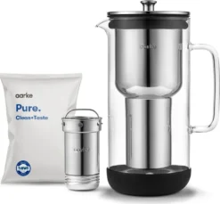 AARKE Purifier, Manueller Wasserfilter, 2,36 L, Schwarz, Edelstahl, Transparent
