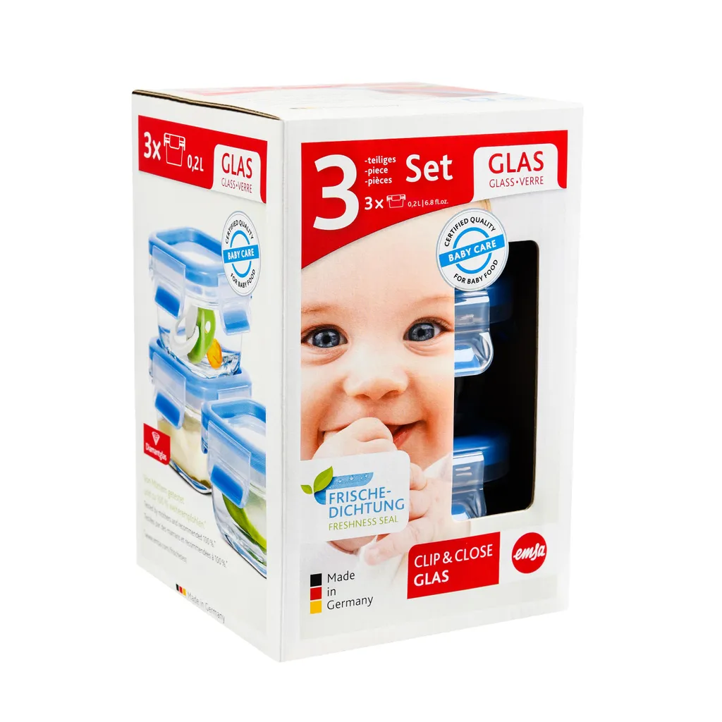 EMSA Clip & Close Glas, Set, Quadratisch, 0,2 L, Blau, Transparent, Polypropylen (PP), Thermoplastisches Elastomer (TPE), Deutschland 14 EMSA Clip & Close Glas, Set, Quadratisch, 0,2 L, Blau, Transparent, Polypropylen (PP), Thermoplastisches Elastomer (TPE), Deutschland – Bild 12