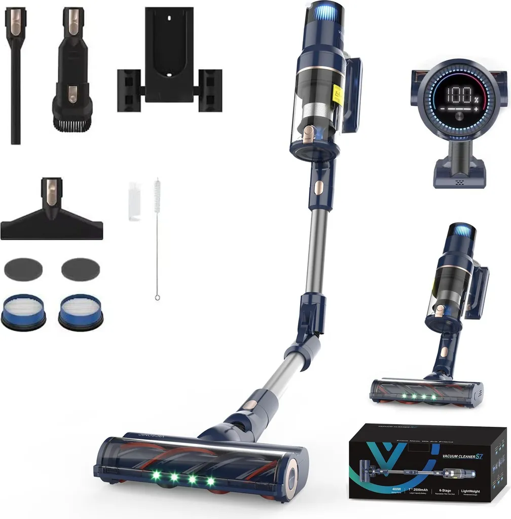 VICSONIC S7 Akku Staubsauger, 30000PA/480W Starke Saugleistung Staubsauger Kabellos Bis Zu 65 Min Laufzeit, 7-in-1 Staubsauger Beutellos, Smartes Touch Display, 180 ° Faltbar, 4 Leistungstufe, Blau 3 VICSONIC S7 Akku Staubsauger, 30000PA/480W Starke Saugleistung Staubsauger Kabellos Bis Zu 65 Min Laufzeit, 7-in-1 Staubsauger Beutellos, Smartes Touch Display, 180 ° Faltbar, 4 Leistungstufe, Blau