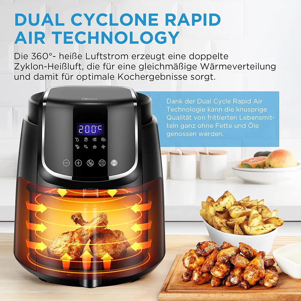 Midea Heißluftfritteuse 3,5L Heißluft Fritteuse Mit 8 Verschiedene Programmen, Digital Touchscreen, Temperaturkontrolle, 1500W Heissluftfritteuse Air Fryer 8 Midea Heißluftfritteuse 3,5L Heißluft Fritteuse Mit 8 Verschiedene Programmen, Digital Touchscreen, Temperaturkontrolle, 1500W Heissluftfritteuse Air Fryer – Bild 6