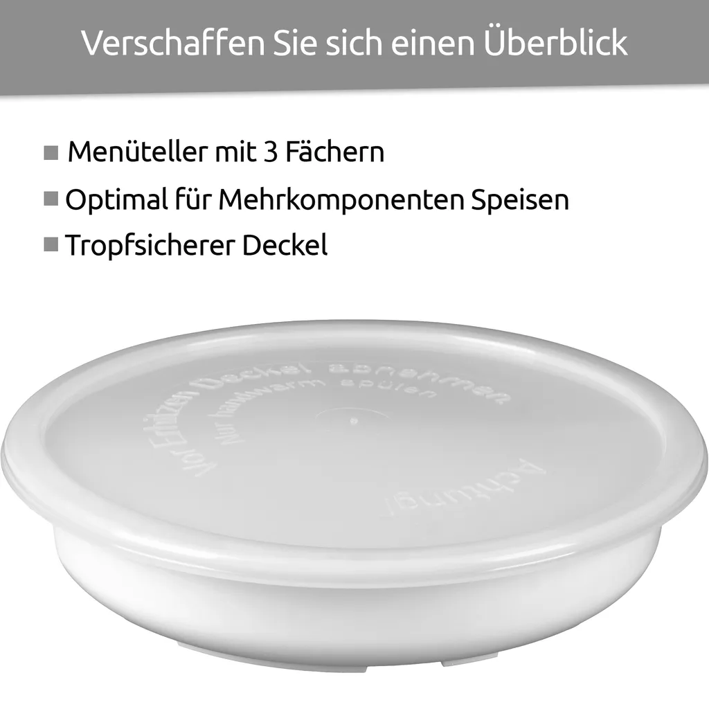 Wüllner & Kaiser Mikrowellenteller Mit Deckel, Mikrowellengeschirr, Menüteller Mit Aufteilung, 3 Praktische Fächer, 750 Ml Volumen 4 Wüllner & Kaiser Mikrowellenteller Mit Deckel, Mikrowellengeschirr, Menüteller Mit Aufteilung, 3 Praktische Fächer, 750 Ml Volumen – Bild 2