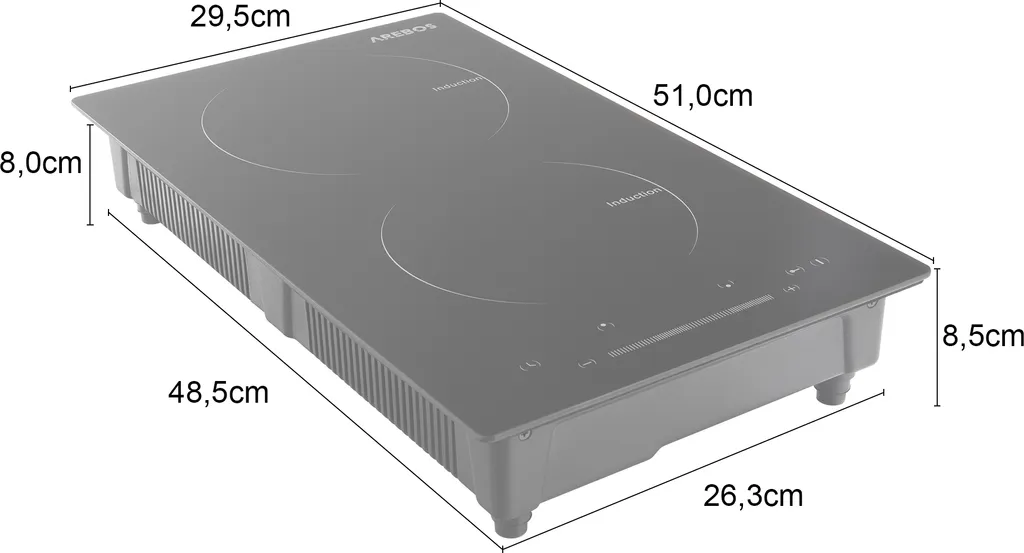 AREBOS Induktionskochfeld, 3000W, 2 Kochfelder, 30 Cm, Autark, Mit Sensor Touch, Timer 6 AREBOS Induktionskochfeld, 3000W, 2 Kochfelder, 30 Cm, Autark, Mit Sensor Touch, Timer – Bild 4