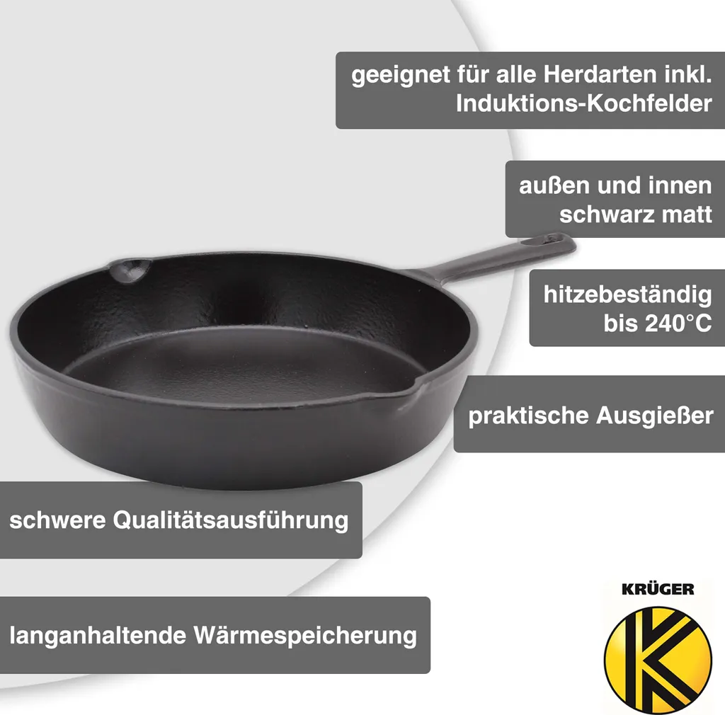 Karl Krüger 80028 Eisenguss Pfanne Toledo Ohne Deckel, 28 Cm, Schwarz 5 Karl Krüger 80028 Eisenguss Pfanne Toledo Ohne Deckel, 28 Cm, Schwarz – Bild 3