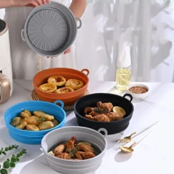 7.5'' Zusammenklappbarer Heißluftfritteusen-Silikontopf Grau Silikon Backkorb Kompaktfriteusen