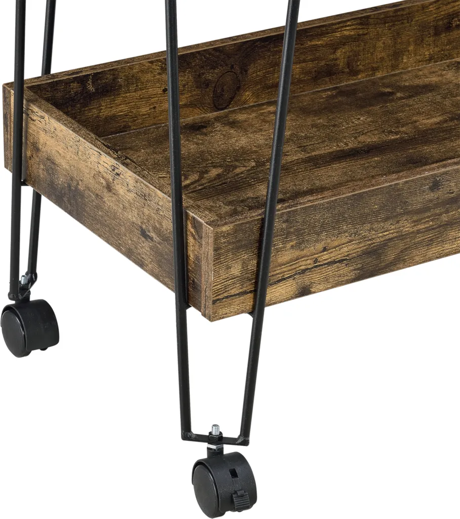 Servierwagen Vaxholm 78x62x32cm Barwagen Beistellwagen Rollwagen Bis 10 Kg Stahlgestell Dunkler Holzton 8 Servierwagen Vaxholm 78x62x32cm Barwagen Beistellwagen Rollwagen Bis 10 Kg Stahlgestell Dunkler Holzton – Bild 6