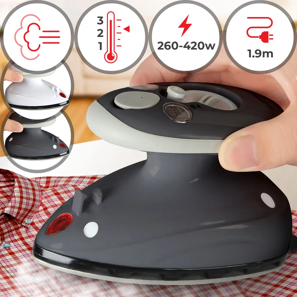 Jago® Mini Bügeleisen - Grau, 260-420 W, Antihaft Bügelsohle, Wassertank 40 Ml, 100-240 V Netzspannung Umschaltbar, Mit/ohne Dampf - Dampfbügeleisen, Reisebügeleisen 3 Jago® Mini Bügeleisen - Grau, 260-420 W, Antihaft Bügelsohle, Wassertank 40 Ml, 100-240 V Netzspannung Umschaltbar, Mit/ohne Dampf - Dampfbügeleisen, Reisebügeleisen