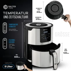 BALTER Heißluftfritteuse Heissluft Friteuse Heißluft Fritteuse Edelstahl 5 Liter XXL -Kaufland Verkäufe 4e15bf22cd77b41a667873161bef3387