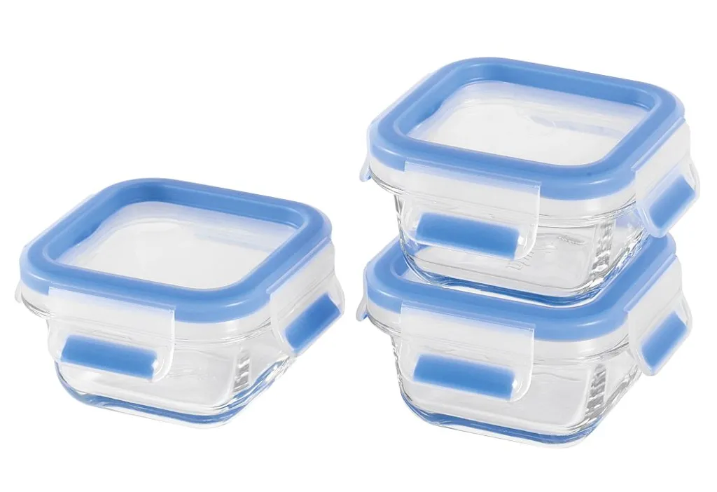 EMSA Clip & Close Glas, Set, Quadratisch, 0,2 L, Blau, Transparent, Polypropylen (PP), Thermoplastisches Elastomer (TPE), Deutschland 4 EMSA Clip & Close Glas, Set, Quadratisch, 0,2 L, Blau, Transparent, Polypropylen (PP), Thermoplastisches Elastomer (TPE), Deutschland – Bild 2