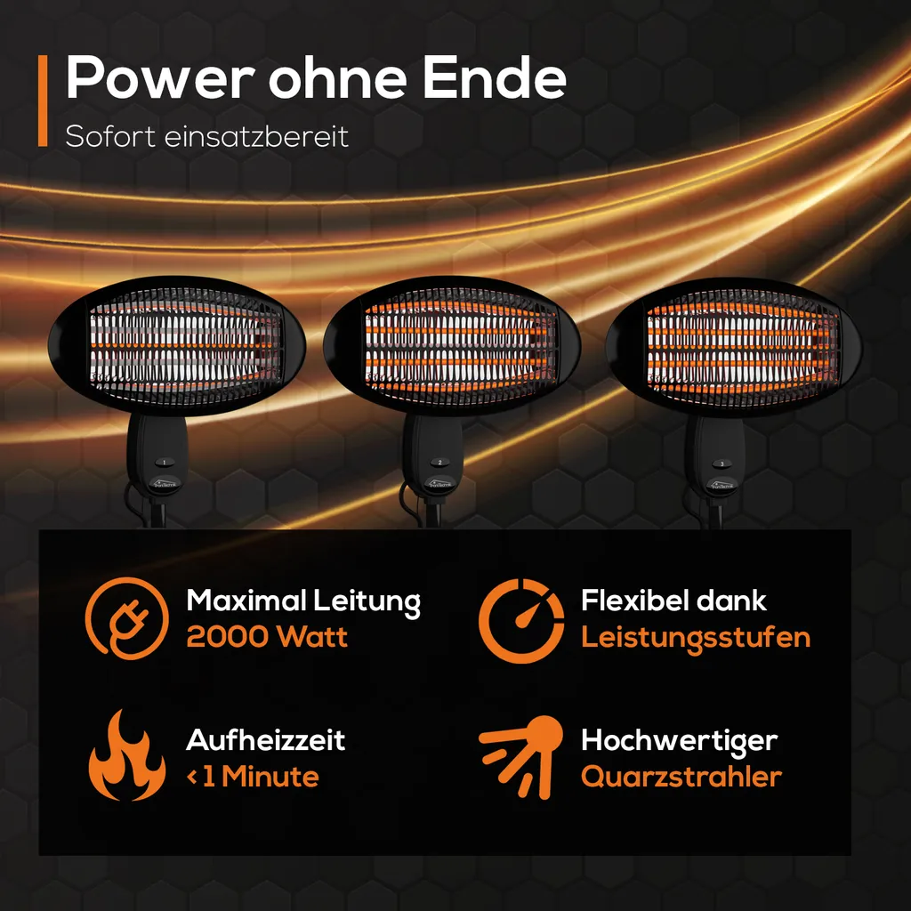 TroniTechnik Quartz-Heizstrahler Mit 3 Stufen, Verstellbarer Teleskopstange Und Kopf 17 TroniTechnik Quartz-Heizstrahler Mit 3 Stufen, Verstellbarer Teleskopstange Und Kopf – Bild 15