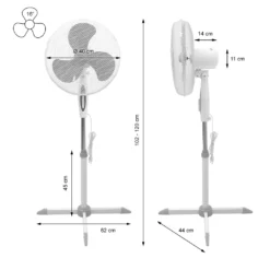 ECD Germany Standventilator 45W, Ø 40cm, Weiß/Grau - Leise, 3 Geschwindigkeitsstufen - Standfuß Höhenverstellbar 102-120 Cm - 90° Oszillazion 30° Neigbar - Ventilator Standlüfter Luftkühler Bödenventilator -Kaufland Verkäufe 54844058b46481e0fffe2f6232b30c41