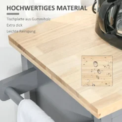 HOMCOM Küchenwagen Rollbar Servierwagen Standregal Küchentrolley Schrank Mit Schublade Bodenregal Handtuchhalter Für Küche Esszimmer Gummiholz MDF Grau+Natur 108 X 45 X 89 Cm -Kaufland Verkäufe 553c955a45d5a3fc0161ce6929f4b8c4