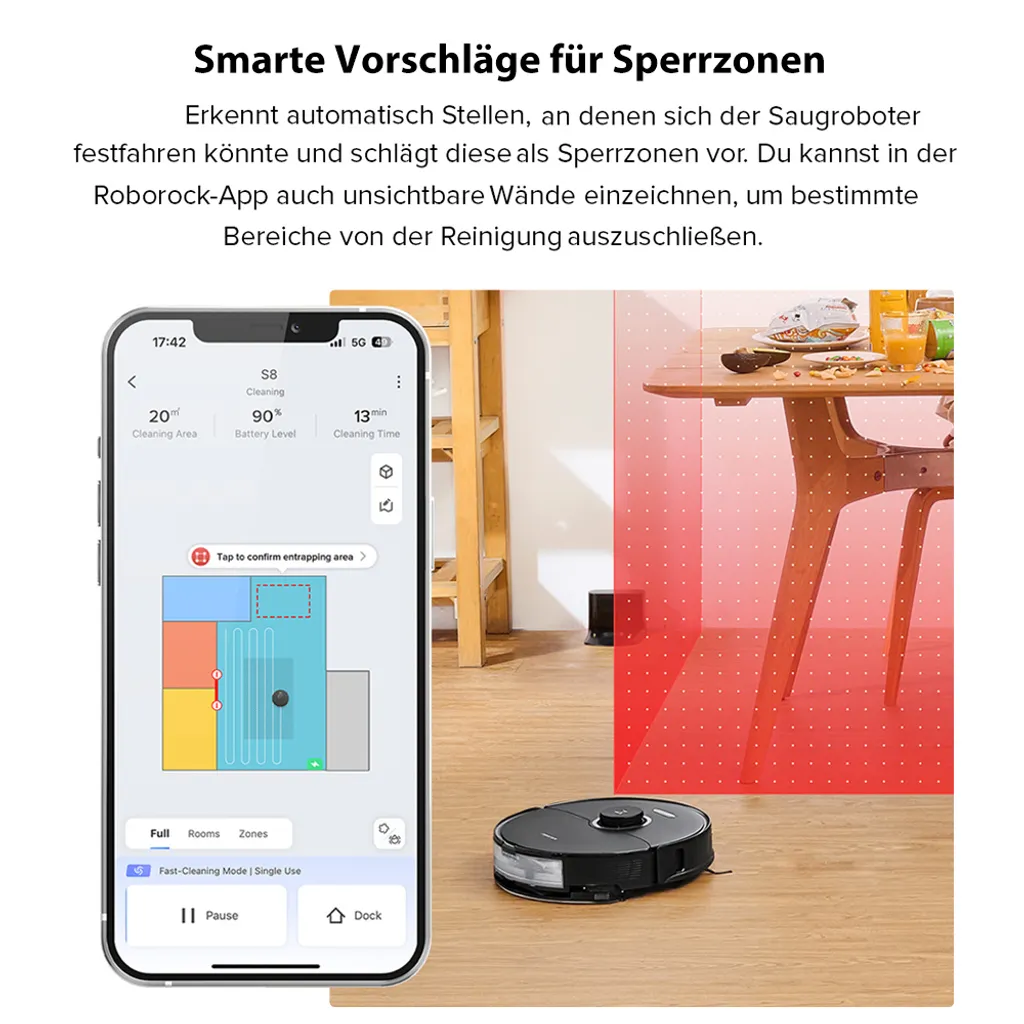 Roborock S8 Staubsauger Roboter Saugroboter 6000 Pa DuoRoller-Bürste VibraRise Wischen 3D-Mapping Reactive 3D-Hindernisumgehung (Schwarz) Mit 2pcs Mopp 11 Roborock S8 Staubsauger Roboter Saugroboter 6000 Pa DuoRoller-Bürste VibraRise Wischen 3D-Mapping Reactive 3D-Hindernisumgehung (Schwarz) Mit 2pcs Mopp – Bild 9