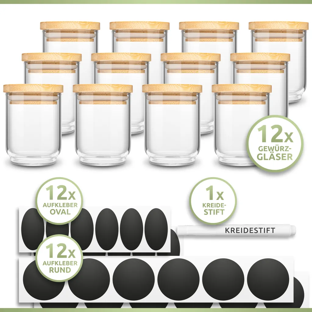 PORADA 12 Stapelbare Gewürzgläser Set 150ml Glasbehälter Mit Deckel Aufbewahrung Küche Gewürzdosen Vorratsdosen Glas Mit Deckel Aufbewahrungsgläser Küchenorganisation Aufbewahrung… 8 PORADA 12 Stapelbare Gewürzgläser Set 150ml Glasbehälter Mit Deckel Aufbewahrung Küche Gewürzdosen Vorratsdosen Glas Mit Deckel Aufbewahrungsgläser Küchenorganisation Aufbewahrung… – Bild 6