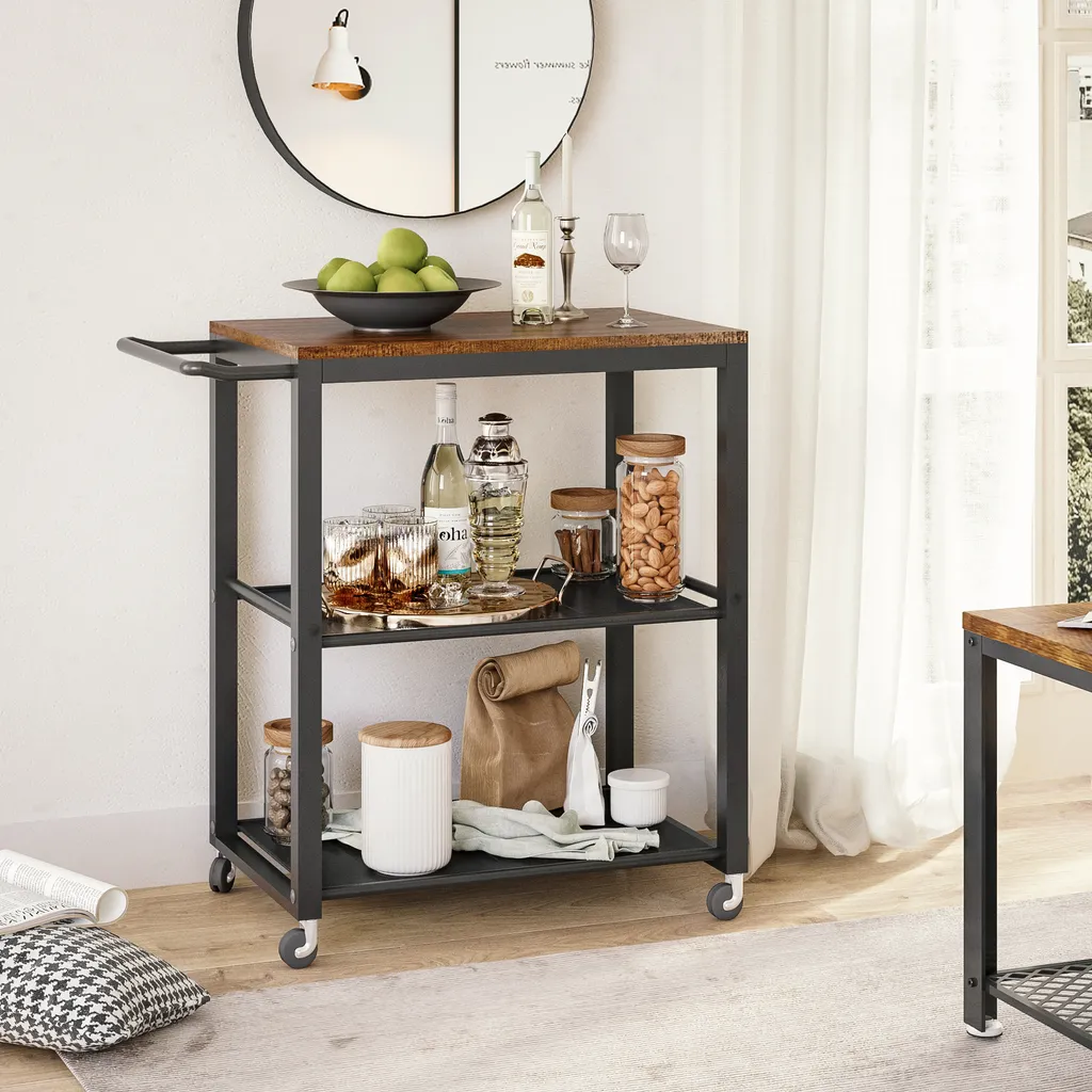 Meerveil Vintage Servierwagen Auf 4 Rollen, Küchenwagen Mit 3 Ebenen, Küchenregal Aus Stabiles Metallgestell, , Rollewagen Mit 2 Gitterebenen, Nachttisch 3 Meerveil Vintage Servierwagen Auf 4 Rollen, Küchenwagen Mit 3 Ebenen, Küchenregal Aus Stabiles Metallgestell, , Rollewagen Mit 2 Gitterebenen, Nachttisch