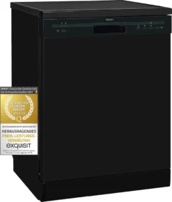 Exquisit Geschirrspüler GSP6012-030E Schwarz | 12 Maßgedecke | Startzeitvorwahl