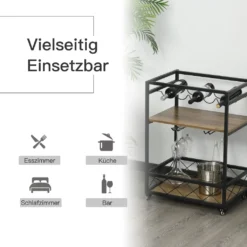 HOMCOM Rollwagen Servierwagen Auf Rollen, Küchenwagen Mit Weinregal Und Glashalter, Mit Bremsen, Metall, 77 X 44,5 X 91 Cm -Kaufland Verkäufe 59439137ad3c1d480bc0afe321e1f90e