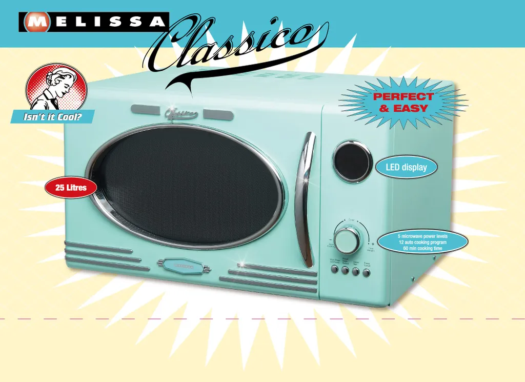 Melissa 16330122 CLASSICO Retro Mint Baby Blue 25 Liter Mikrowelle Mit Grill 9 Melissa 16330122 CLASSICO Retro Mint Baby Blue 25 Liter Mikrowelle Mit Grill – Bild 7