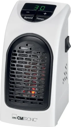Clatronic HL 3738 Mobiler Steckdosen-Heizlüfter Mit 2 Gebläsestufen, Hochwertiges PTC-Heizelement, LED-Display-und Kontrollleuchte