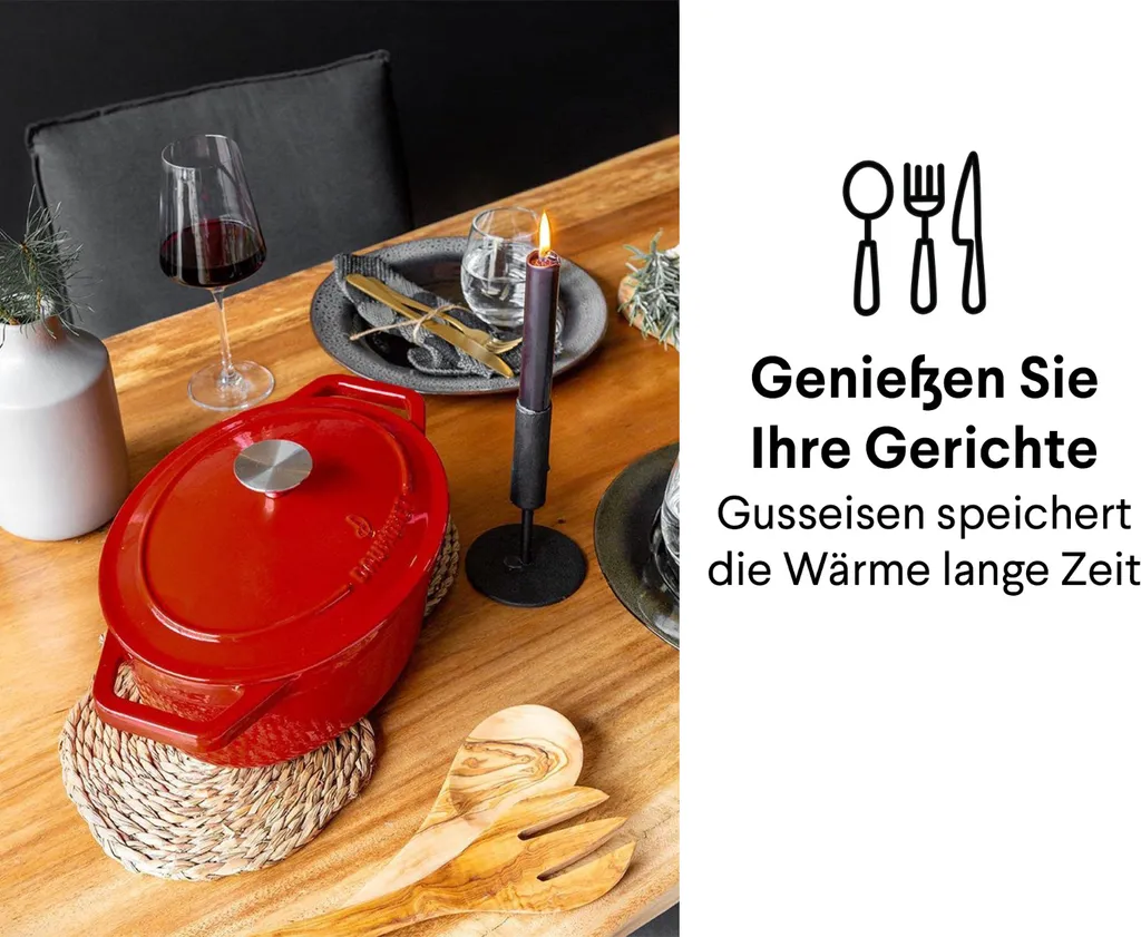 Daumonet Gusseisen-Bräter - Oval Ø 29 Cm - Kirschrot 7 Daumonet Gusseisen-Bräter - Oval Ø 29 Cm - Kirschrot – Bild 5