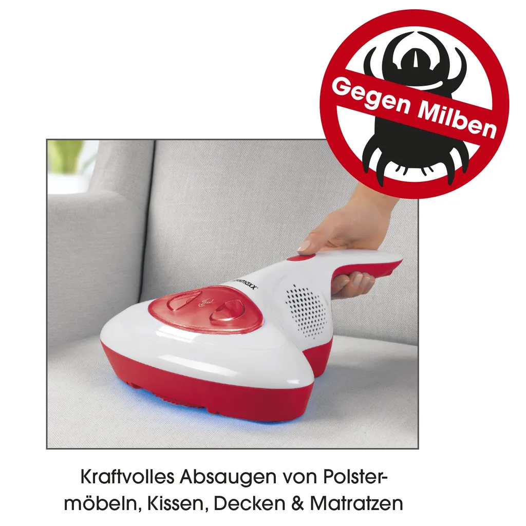 CLEANmaxx Akku-Milben-Handstaubsauger Mit UV-C-Licht - Rot/weiß UV Licht Akku Milbensauger Handstaubsauger Milben Allergiker Kabellos CLEANmaxx 11 CLEANmaxx Akku-Milben-Handstaubsauger Mit UV-C-Licht - Rot/weiß UV Licht Akku Milbensauger Handstaubsauger Milben Allergiker Kabellos CLEANmaxx – Bild 9