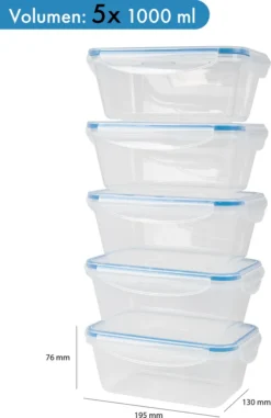 Classbach® 5er-Set Kunststoff-Frischhaltedosen Mit Deckel 100% Dicht, Lunchbox Brotdose Meal Prep Boxen Mit Deckel, Vorratsdosen Geeignet F. Spülmaschine, Mikrowelle Und Gefrierfach C-FHD 4007 K -Kaufland Verkäufe 633c32a6804895c2e61689a9373b168d