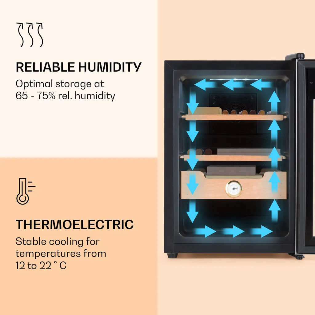 Klarstein Zigarren Humidor Befeuchter - Thermoelektrischer Humidor Schrank Mit Glastür - Mit Einschüben Aus Zedernholz - Hygrometer - LED-Innenbeleuchtung - 37 Liter - Silber Humidor Zigarre Elektrisch Humidor Schrank Luftbefeuchter Humidor Zigarren 6 Klarstein Zigarren Humidor Befeuchter - Thermoelektrischer Humidor Schrank Mit Glastür - Mit Einschüben Aus Zedernholz - Hygrometer - LED-Innenbeleuchtung - 37 Liter - Silber Humidor Zigarre Elektrisch Humidor Schrank Luftbefeuchter Humidor Zigarren – Bild 4