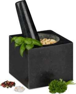 Relaxdays Eckiger Granit Mörser Mit Stößel