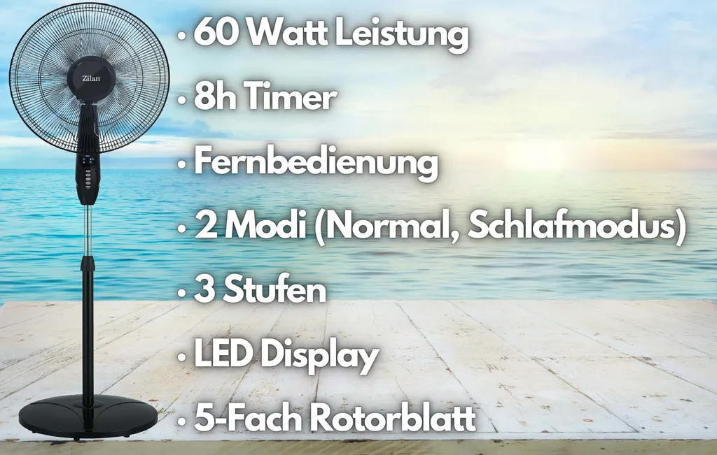 Zilan Standventilator Mit Fernbedienung | LED-Display | 8h Timer | 3 Geschwindigkeitsstufen | Oszilierender Ventilator | Windmaschine | 40 Cm | Oszilierend | 60 Watt 5 Zilan Standventilator Mit Fernbedienung | LED-Display | 8h Timer | 3 Geschwindigkeitsstufen | Oszilierender Ventilator | Windmaschine | 40 Cm | Oszilierend | 60 Watt – Bild 3