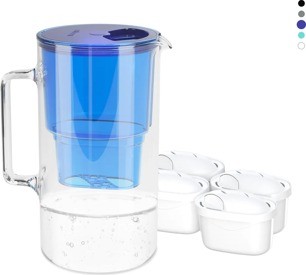 Glas Wasserfilter Wessper 2,5 L Mit 4 Filterkartuschen, Kompatibel Mit Brita Maxtra 3 Glas Wasserfilter Wessper 2,5 L Mit 4 Filterkartuschen, Kompatibel Mit Brita Maxtra