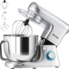 COSTWAY 1400W Küchenmaschine Edelstahl, 6 Stufen Knetmaschine, Rührmaschine 7L Teigmaschine Mit Griff, Inkl. Schneebesen, Knethaken, Rührbesen & Spritzschutz, Silber