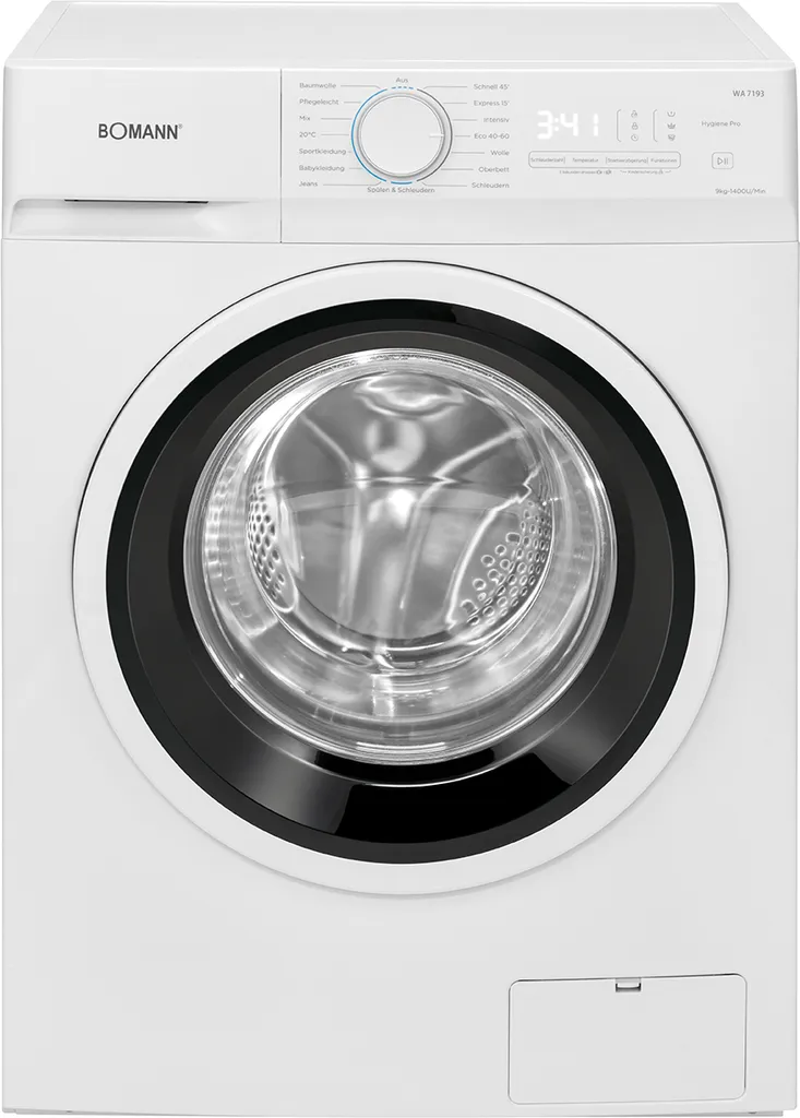 Bomann WA 7193 Waschmaschine, 9kg, 15 Waschprogramme, 1.400 U/min.(max), LED-Display, Kindersicherung, Hygiene Pro, Weiß 3 Bomann WA 7193 Waschmaschine, 9kg, 15 Waschprogramme, 1.400 U/min.(max), LED-Display, Kindersicherung, Hygiene Pro, Weiß